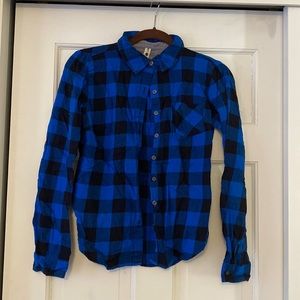 Royal blue and black flannel.
